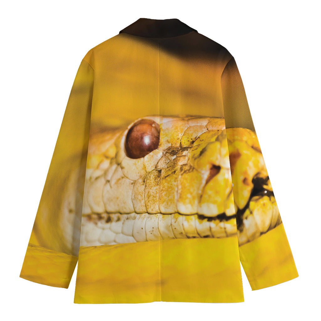 Yellow Python Snake Print Women's Cotton Blazer