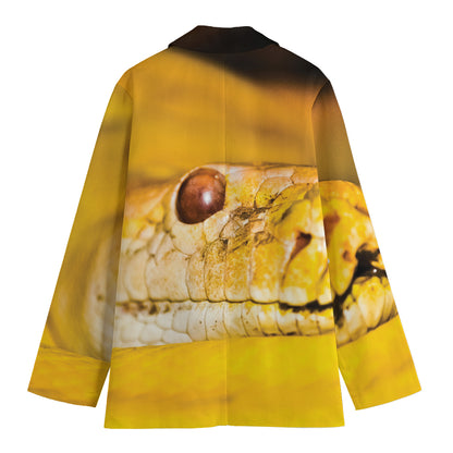 Yellow Python Snake Print Women's Cotton Blazer
