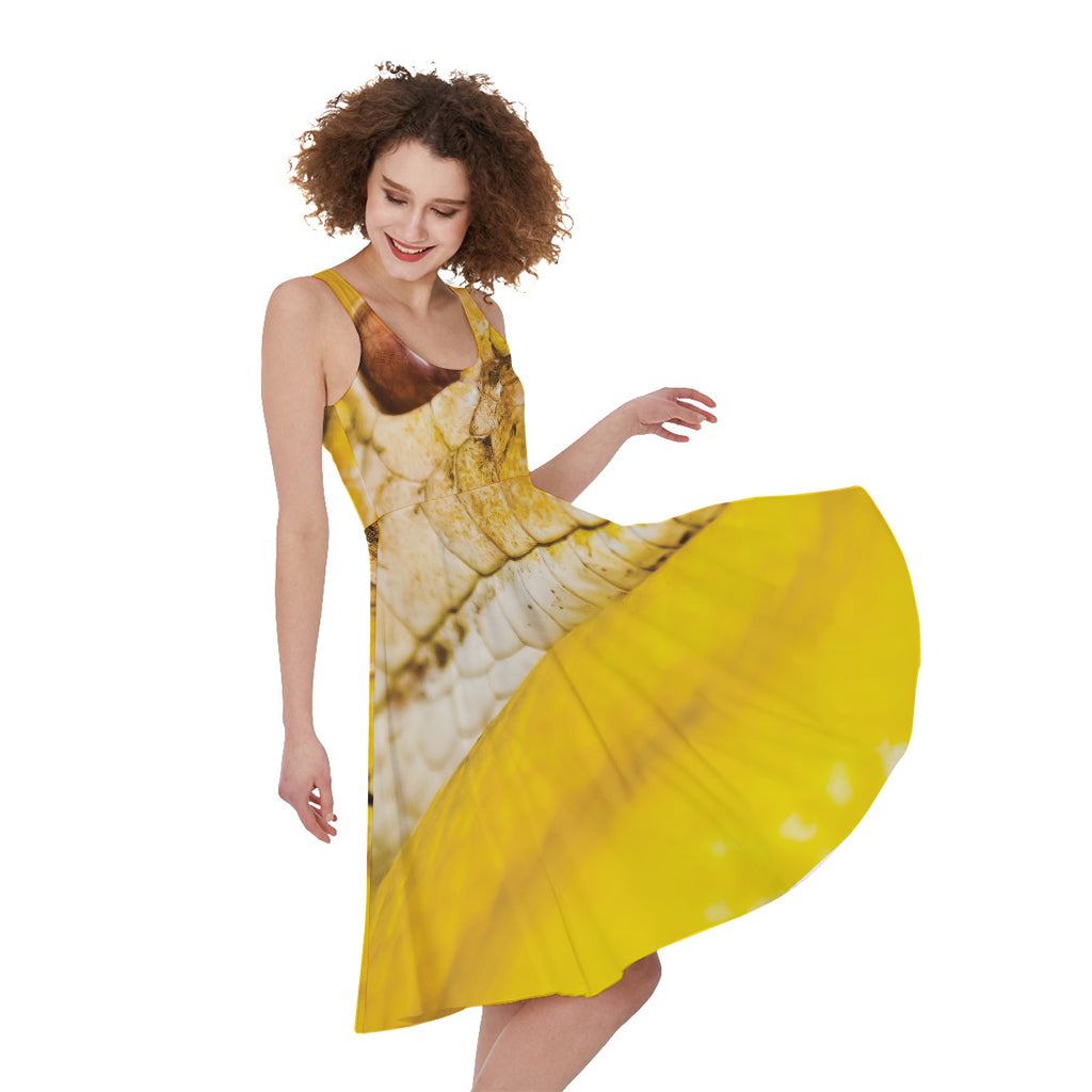 Yellow Python Snake Print Women's Sleeveless Dress