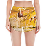 Yellow Python Snake Print Women's Split Running Shorts