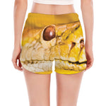 Yellow Python Snake Print Women's Split Running Shorts