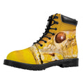 Yellow Python Snake Print Padded Collar Lace Up Boots