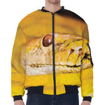 Yellow Python Snake Print Zip Sleeve Bomber Jacket