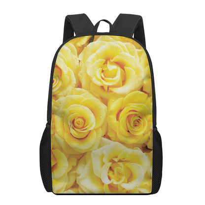Yellow Rose Print 17 Inch Backpack