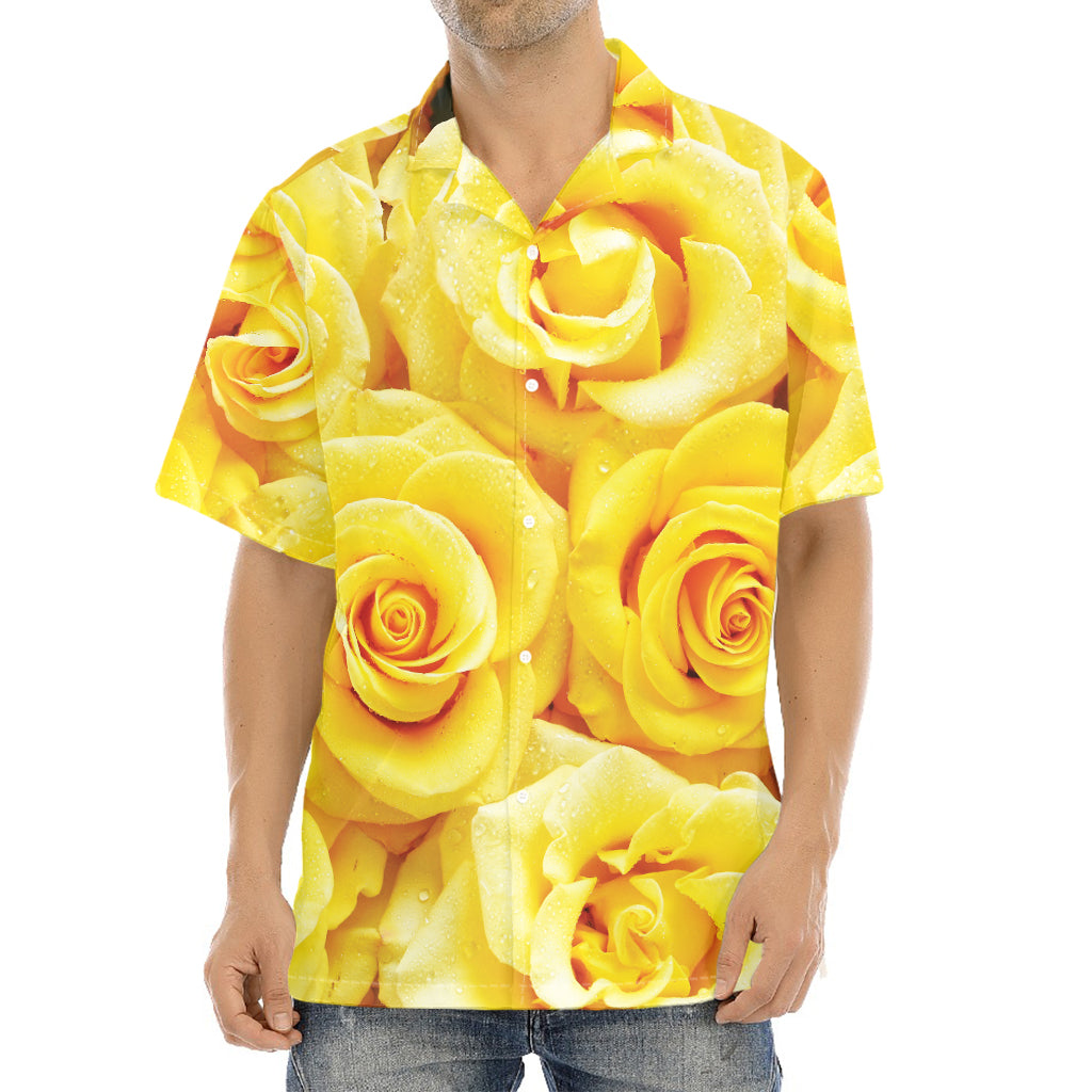 Yellow Rose Print Aloha Shirt