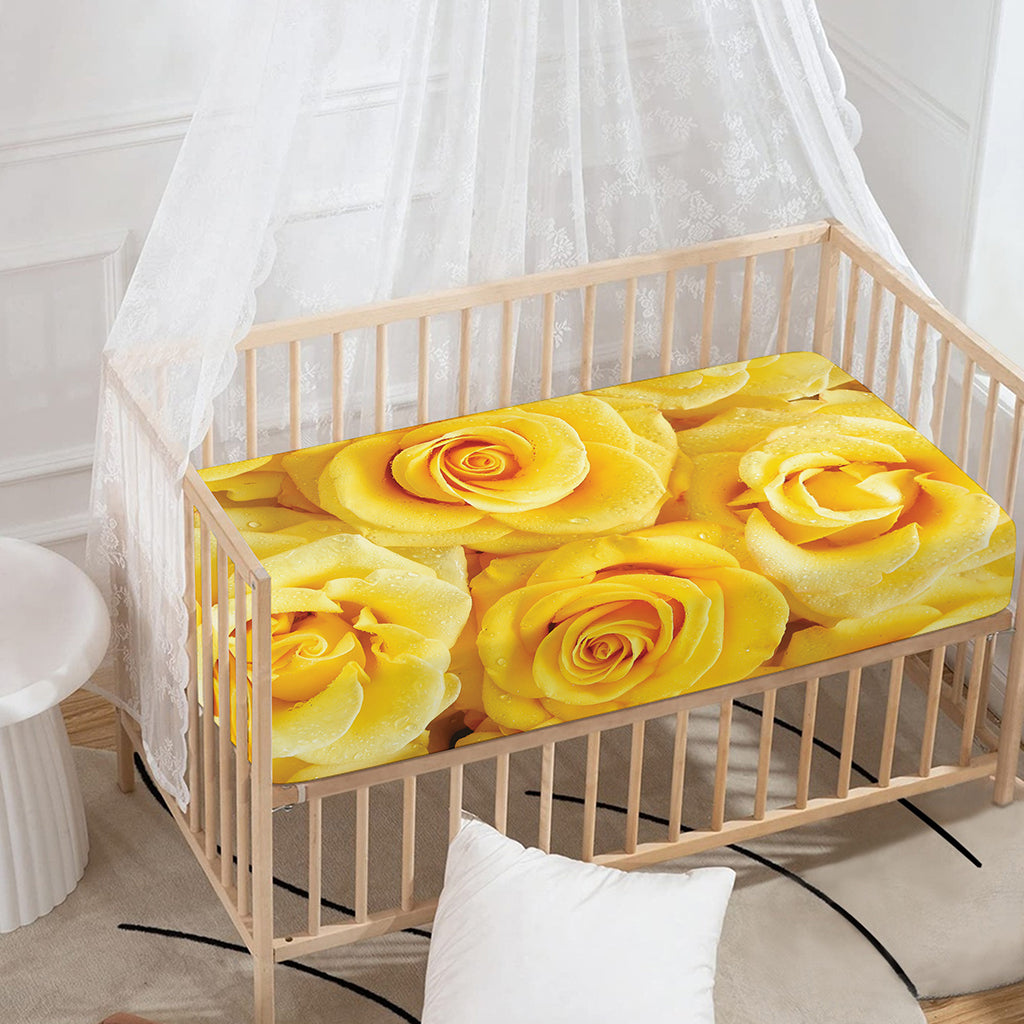 Yellow Rose Print Baby Crib Sheet