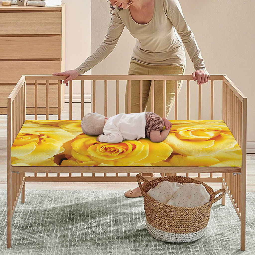 Yellow Rose Print Baby Crib Sheet