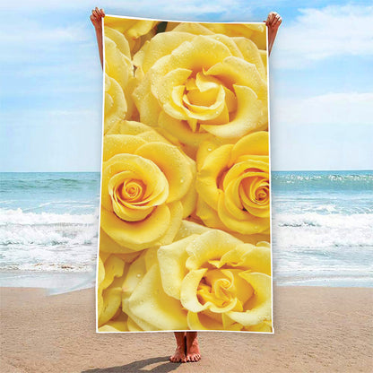 Yellow Rose Print Beach Towel
