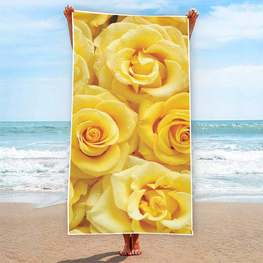 Yellow Rose Print Beach Towel