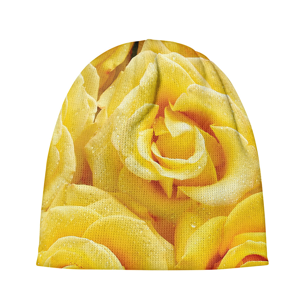 Yellow Rose Print Beanie