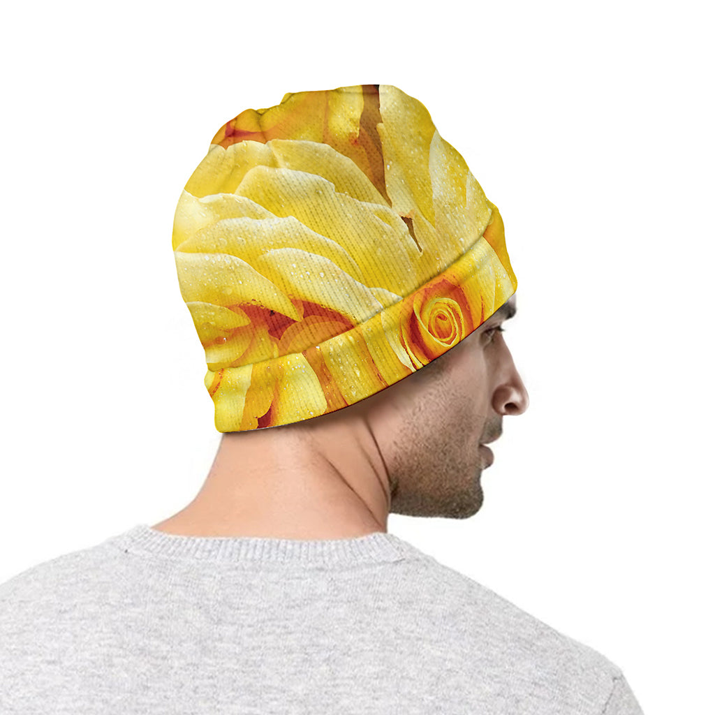 Yellow Rose Print Beanie