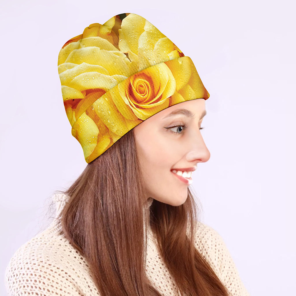 Yellow Rose Print Beanie