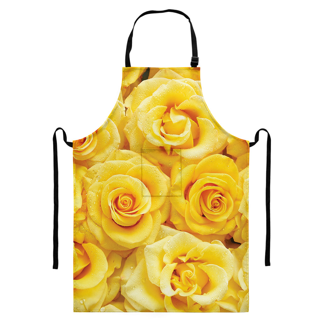 Yellow Rose Print Bib Apron With Pocket