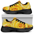 Yellow Rose Print Black Chunky Shoes