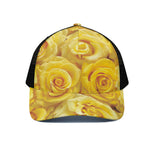 Yellow Rose Print Black Mesh Trucker Cap