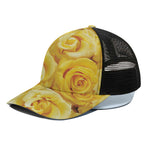 Yellow Rose Print Black Mesh Trucker Cap