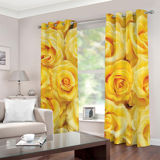 Yellow Rose Print Blackout Grommet Curtains