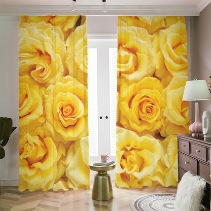 Yellow Rose Print Blackout Pencil Pleat Curtains