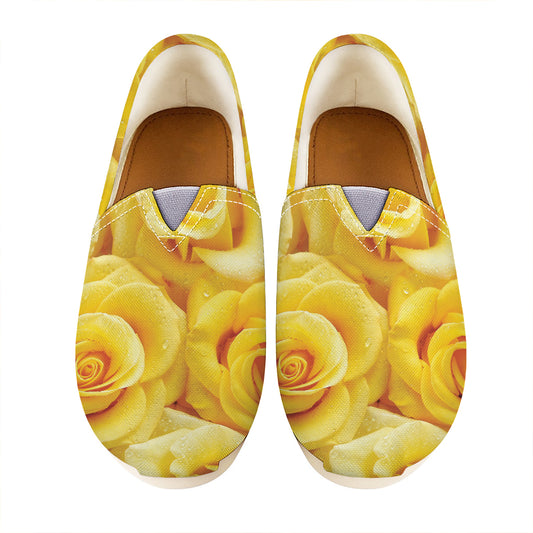 Yellow Rose Print Casual Shoes
