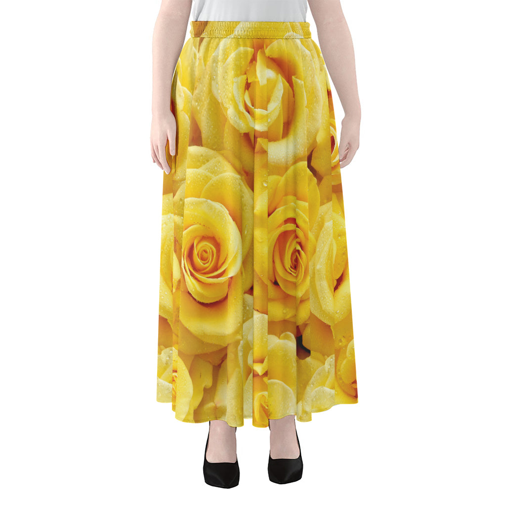 Yellow Rose Print Chiffon Maxi Skirt
