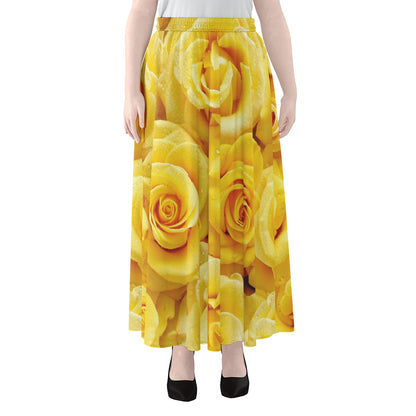 Yellow Rose Print Chiffon Maxi Skirt