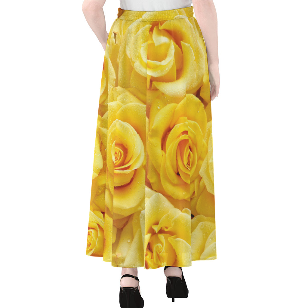 Yellow Rose Print Chiffon Maxi Skirt