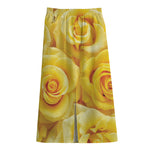 Yellow Rose Print Cotton Front Slit Maxi Skirt