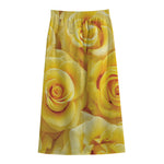 Yellow Rose Print Cotton Front Slit Maxi Skirt
