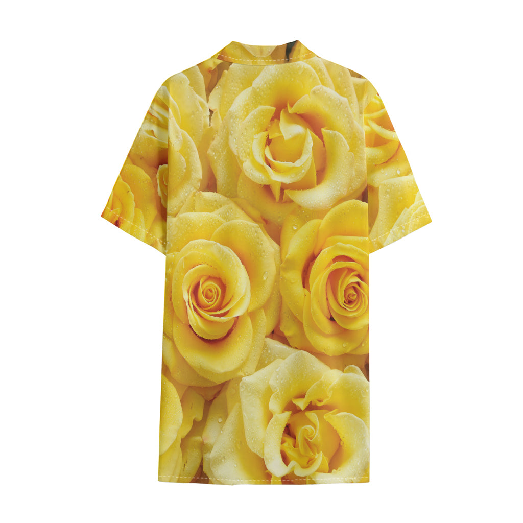 Yellow Rose Print Cotton Hawaiian Shirt