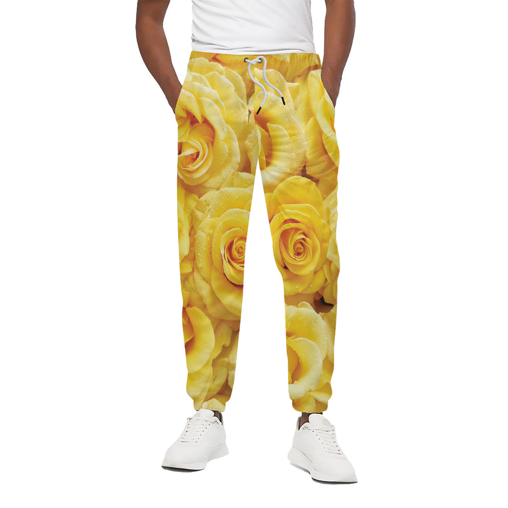 Yellow Rose Print Cotton Pants
