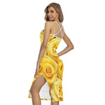 Yellow Rose Print Cross Back Cami Dress