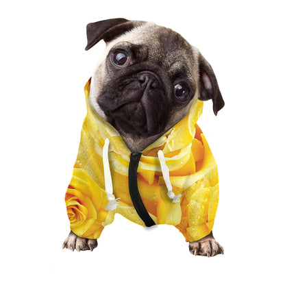 Yellow Rose Print Dog Zip Up Hoodie