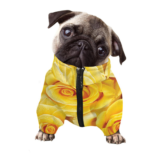 Yellow Rose Print Dog Zip Up Jacket