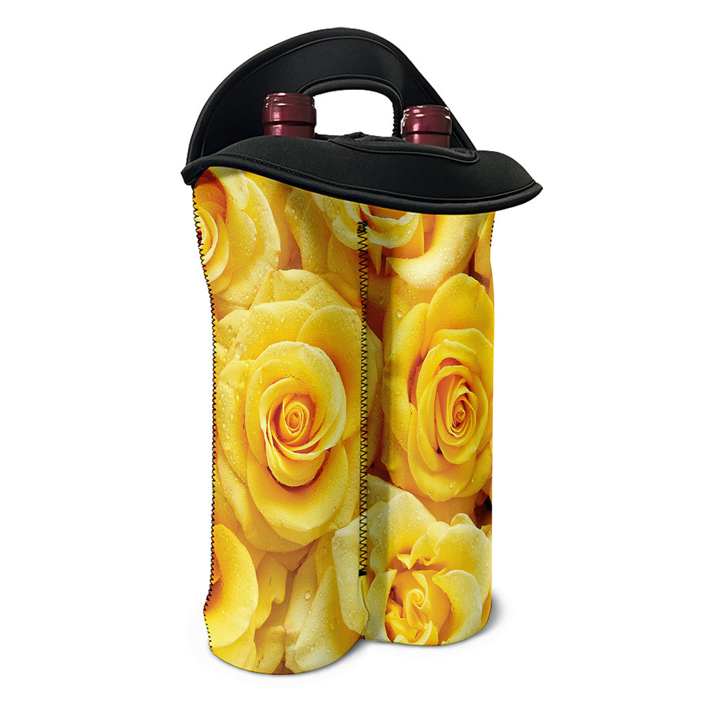 Yellow Rose Print Double Neoprene Wine Tote