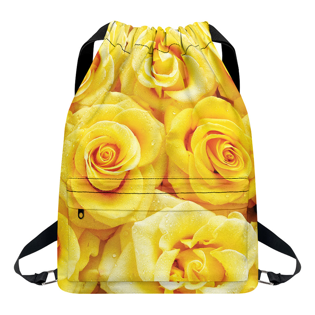 Yellow Rose Print Drawstring Backpack