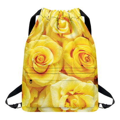 Yellow Rose Print Drawstring Backpack