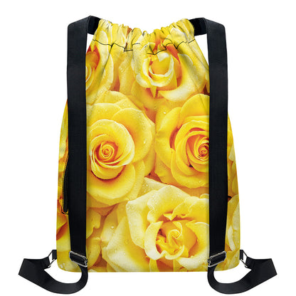 Yellow Rose Print Drawstring Backpack