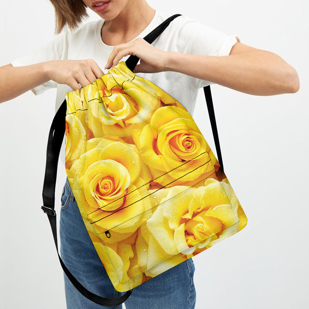 Yellow Rose Print Drawstring Backpack