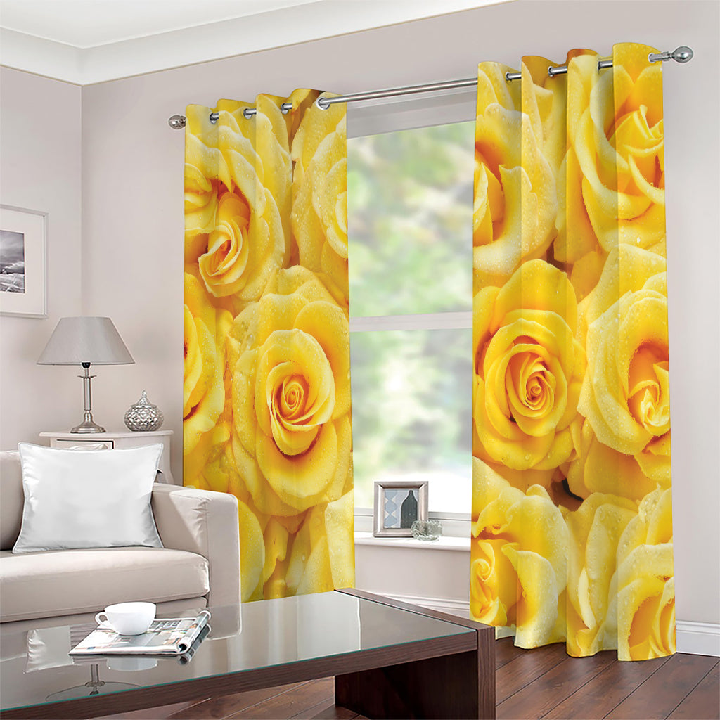 Yellow Rose Print Extra Wide Grommet Curtains