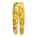 Yellow Rose Print Fleece Lined Knit Pants