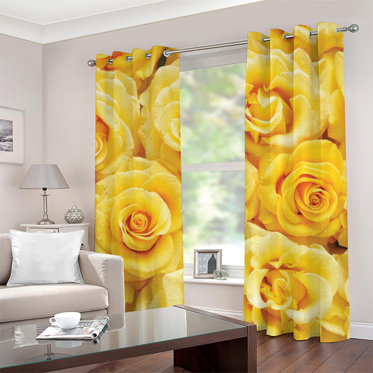 Yellow Rose Print Grommet Curtains