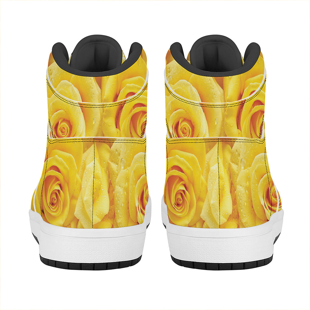 Yellow Rose Print High Top Leather Sneakers