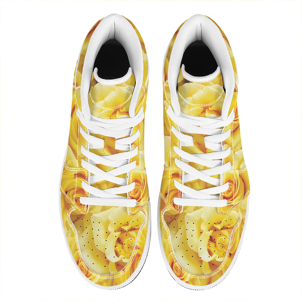 Yellow Rose Print High Top Leather Sneakers