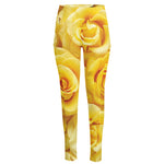 Yellow Rose Print High-Waisted Pocket Leggings