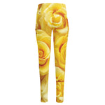 Yellow Rose Print High-Waisted Pocket Leggings