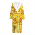 Yellow Rose Print Hooded Bathrobe