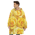 Yellow Rose Print Hoodie Blanket