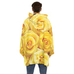 Yellow Rose Print Hoodie Blanket