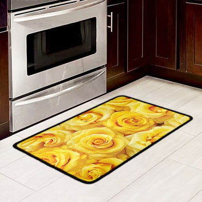 Yellow Rose Print Kitchen Mat