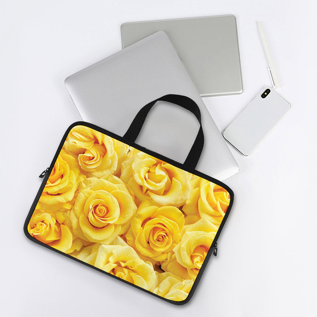 Yellow Rose Print Laptop Sleeve With Handle